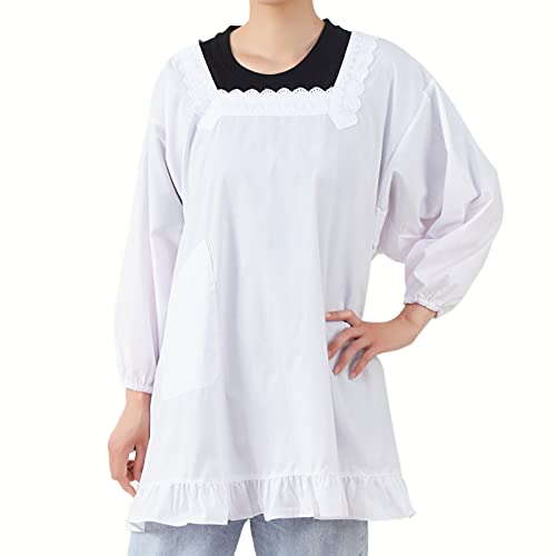 おしゃれ割烹着☆フリル・ホワイト【未使用】 楽天市場】割烹着 85cm丈 ショート丈 撥水 撥油 洗える 日本製